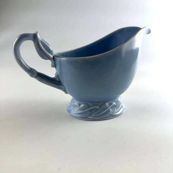 Vtg Vernon Kilns Native California Pottery Ceramic Gravy Boat Blue Leaf Pattern - Picture 5 of 12